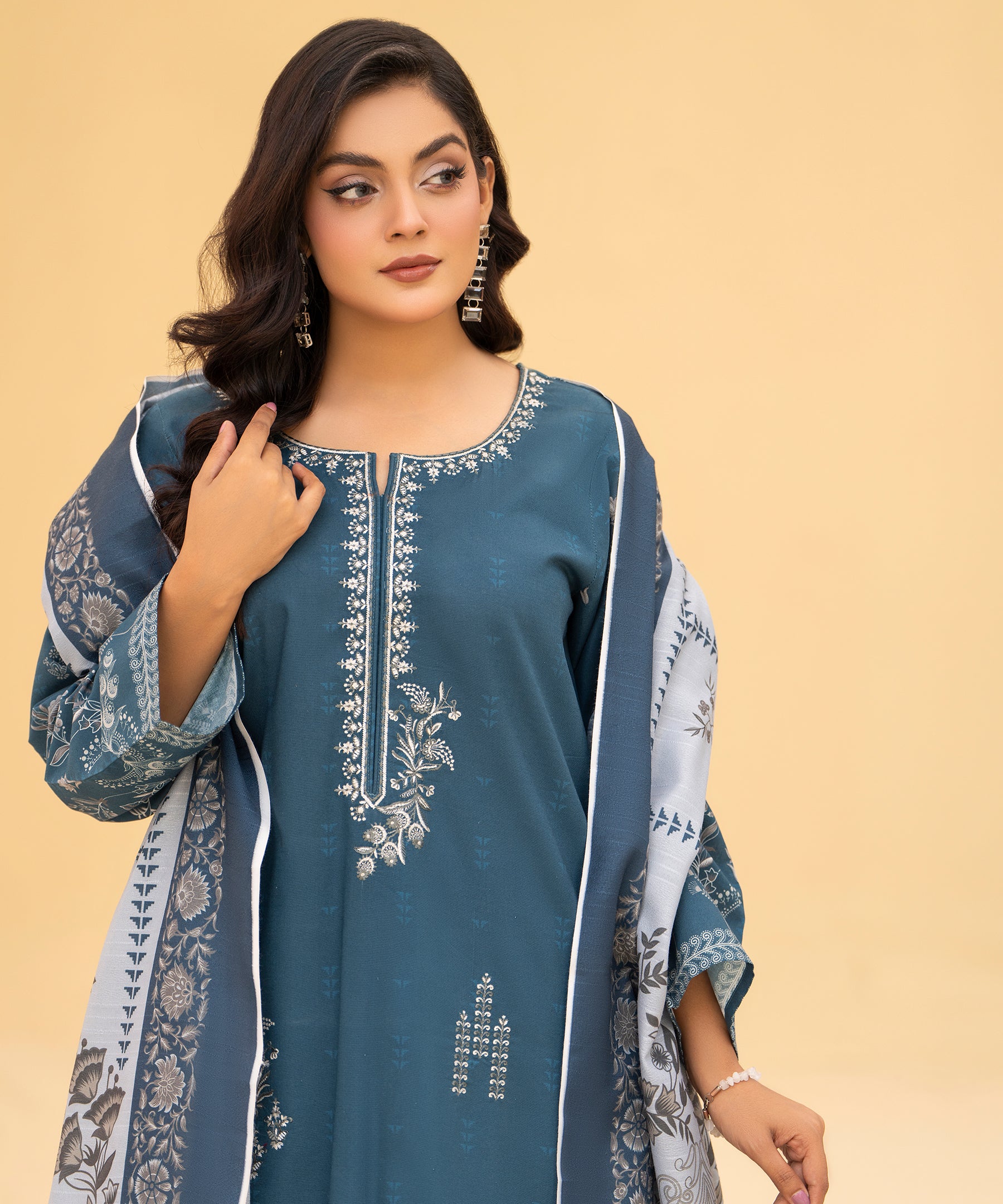 3PC Printed Embroidered Khaddar - 89