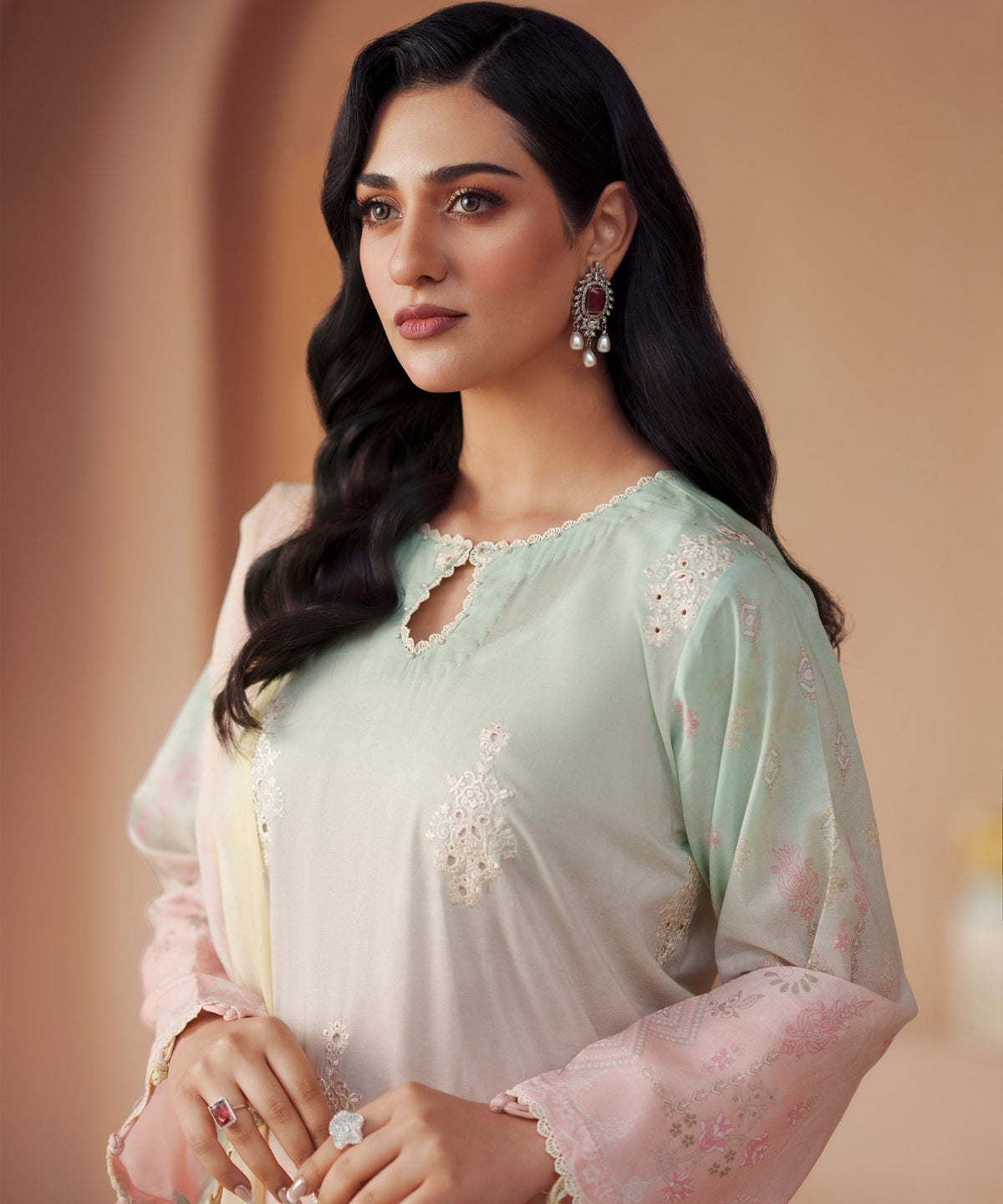 Women Solid Embroidered 3 Piece Suit - QUN072