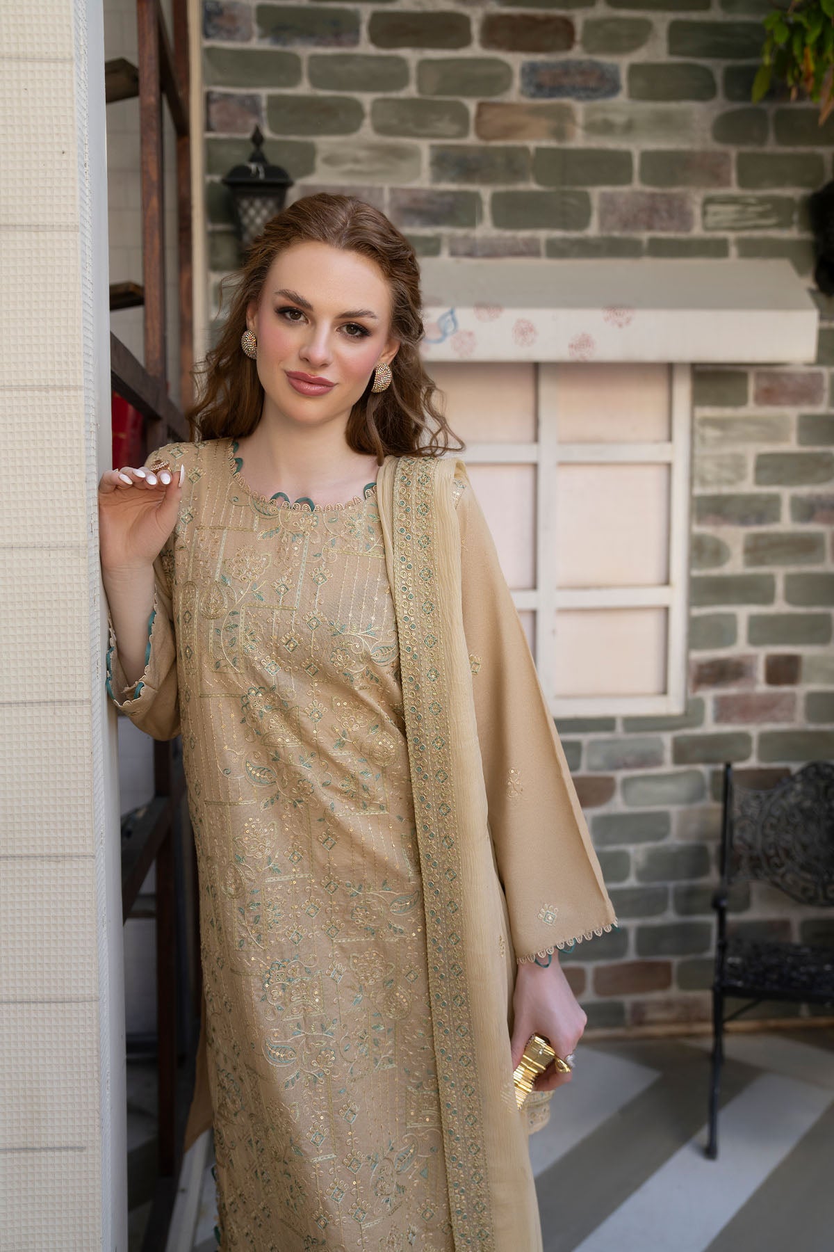 Women Solid Embroidered 3 Piece Suit - ATY001