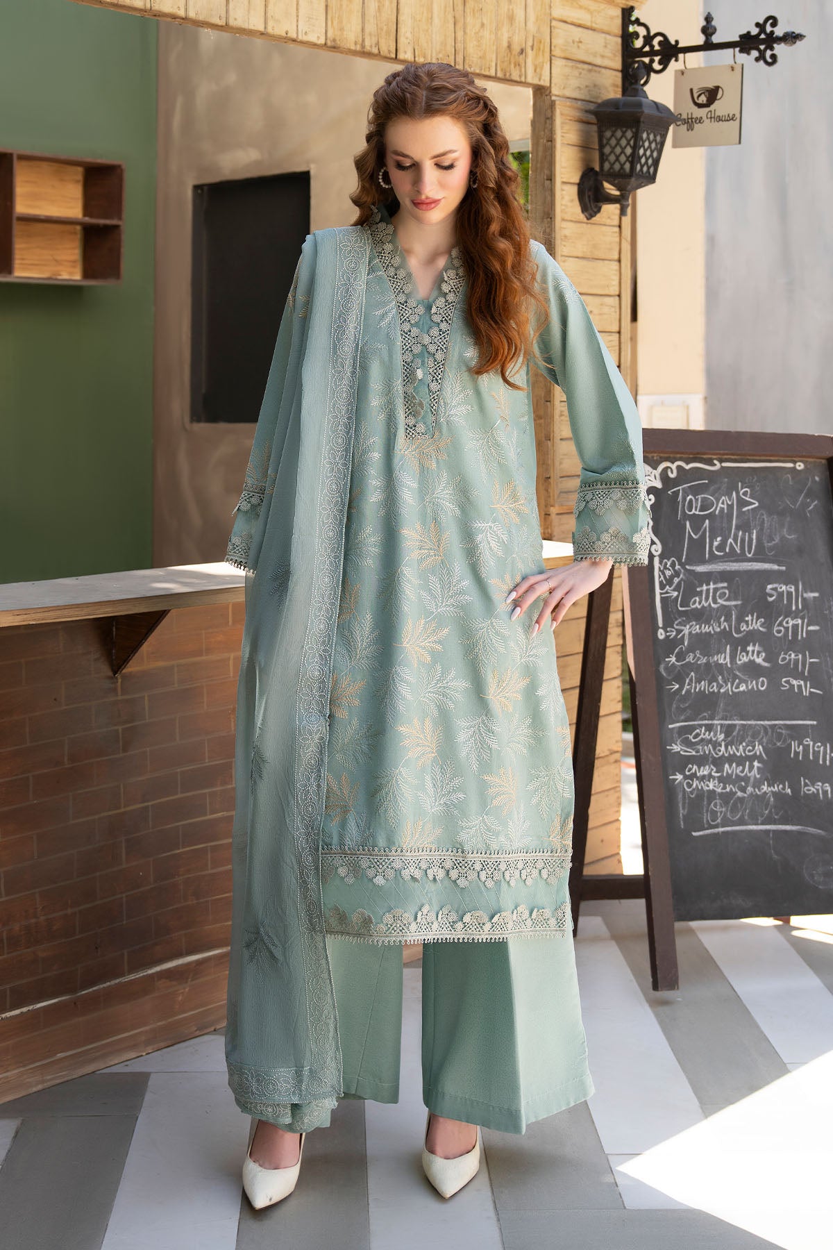 Women Solid Embroidered 3 Piece Suit - ATY002