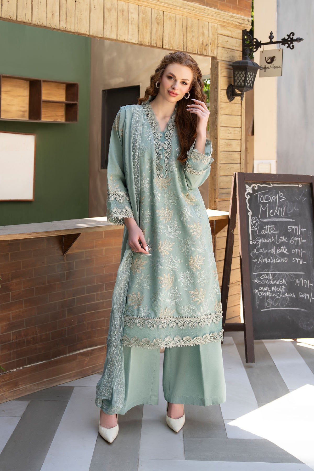 Women Solid Embroidered 3 Piece Suit - ATY002