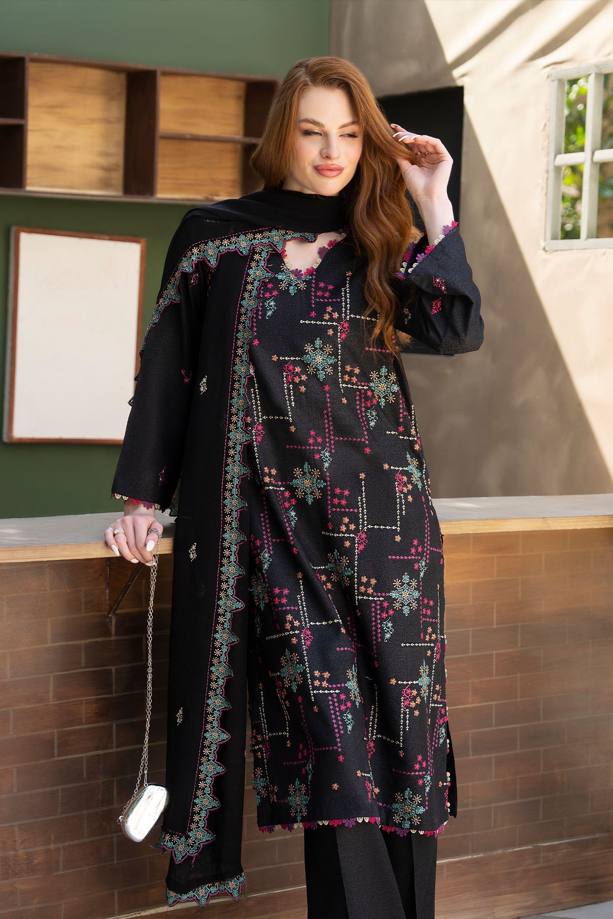 Women Solid Embroidered 3 Piece Suit - ATY003