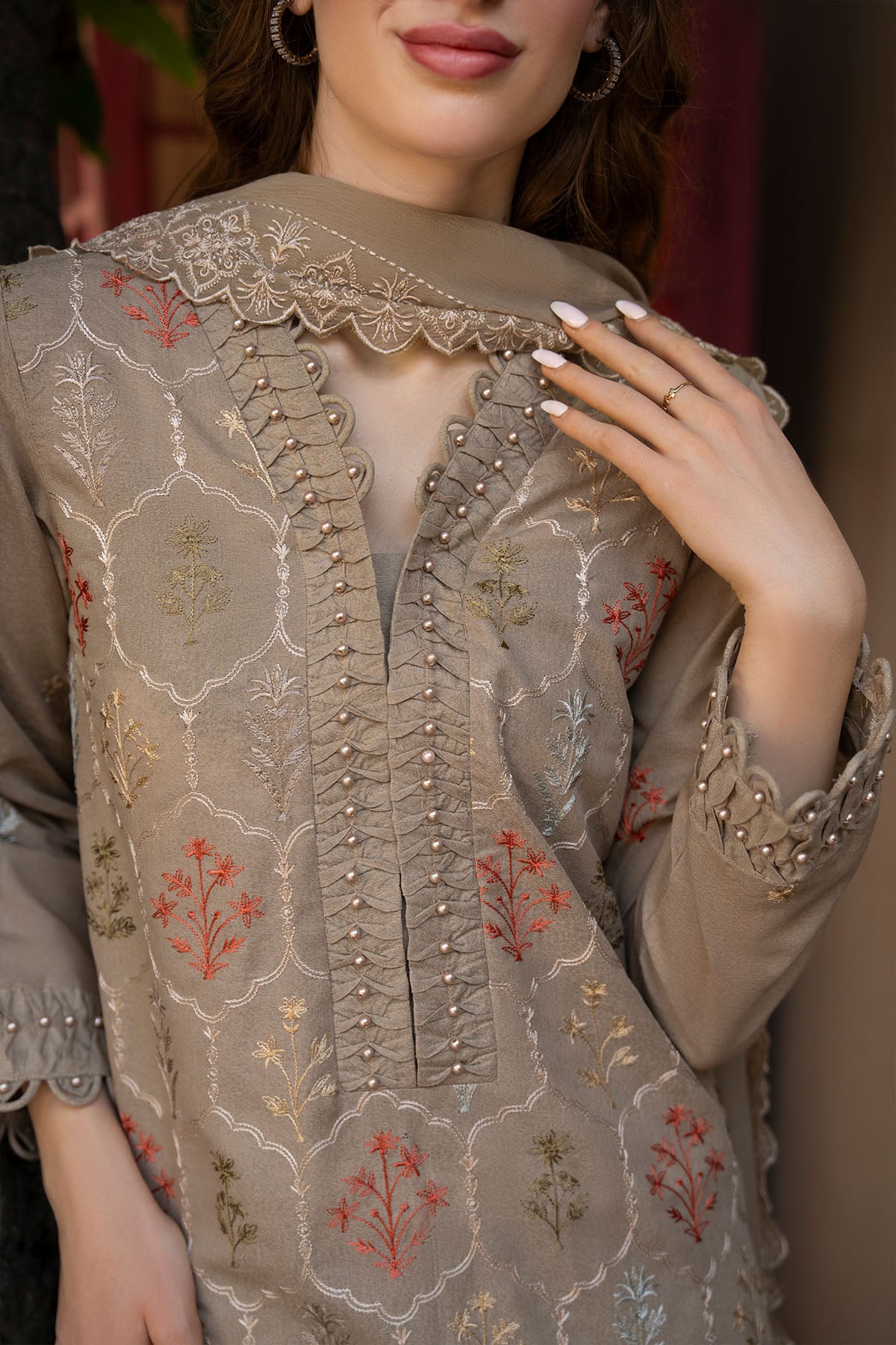 Women Solid Embroidered 3 Piece Suit - ATY004