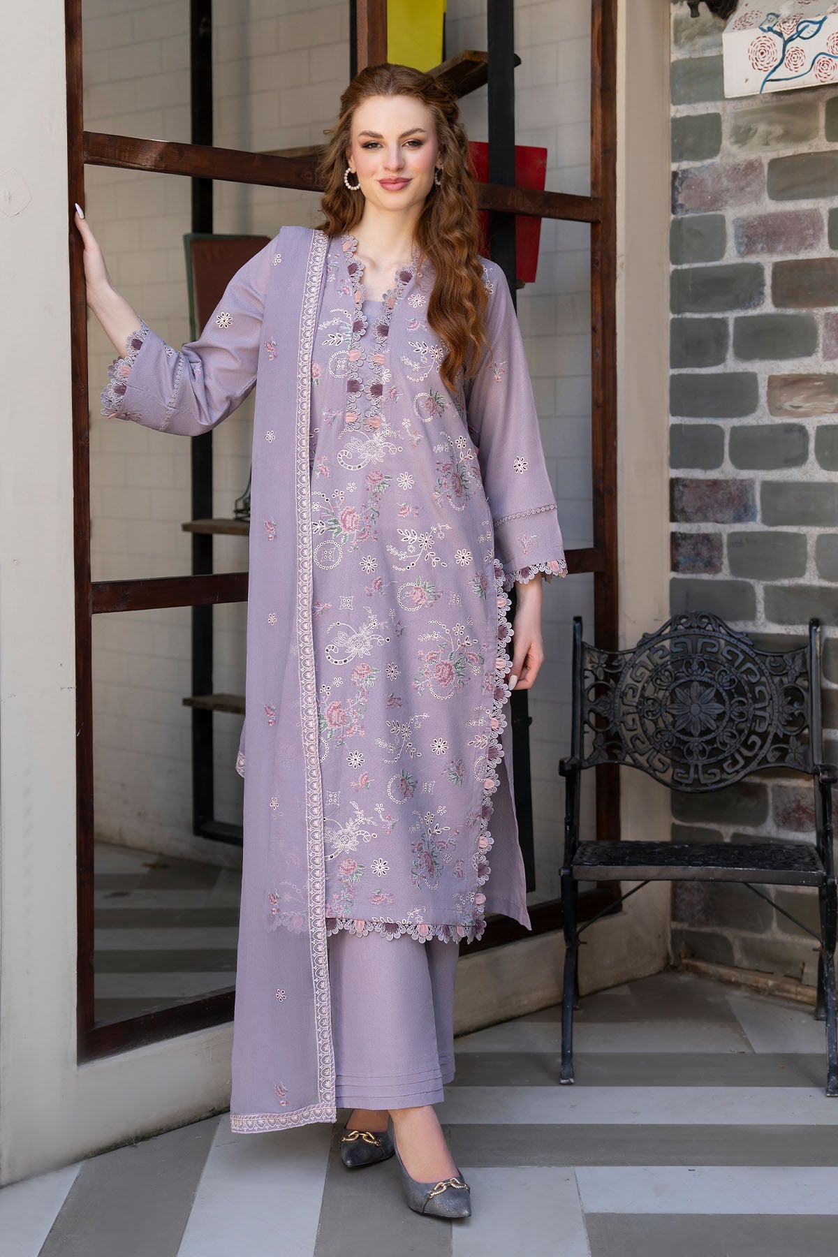 Women Solid Embroidered 3 Piece Suit - ATY005