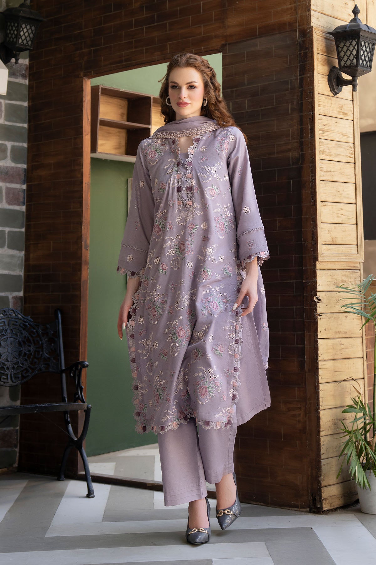 Women Solid Embroidered 3 Piece Suit - ATY005