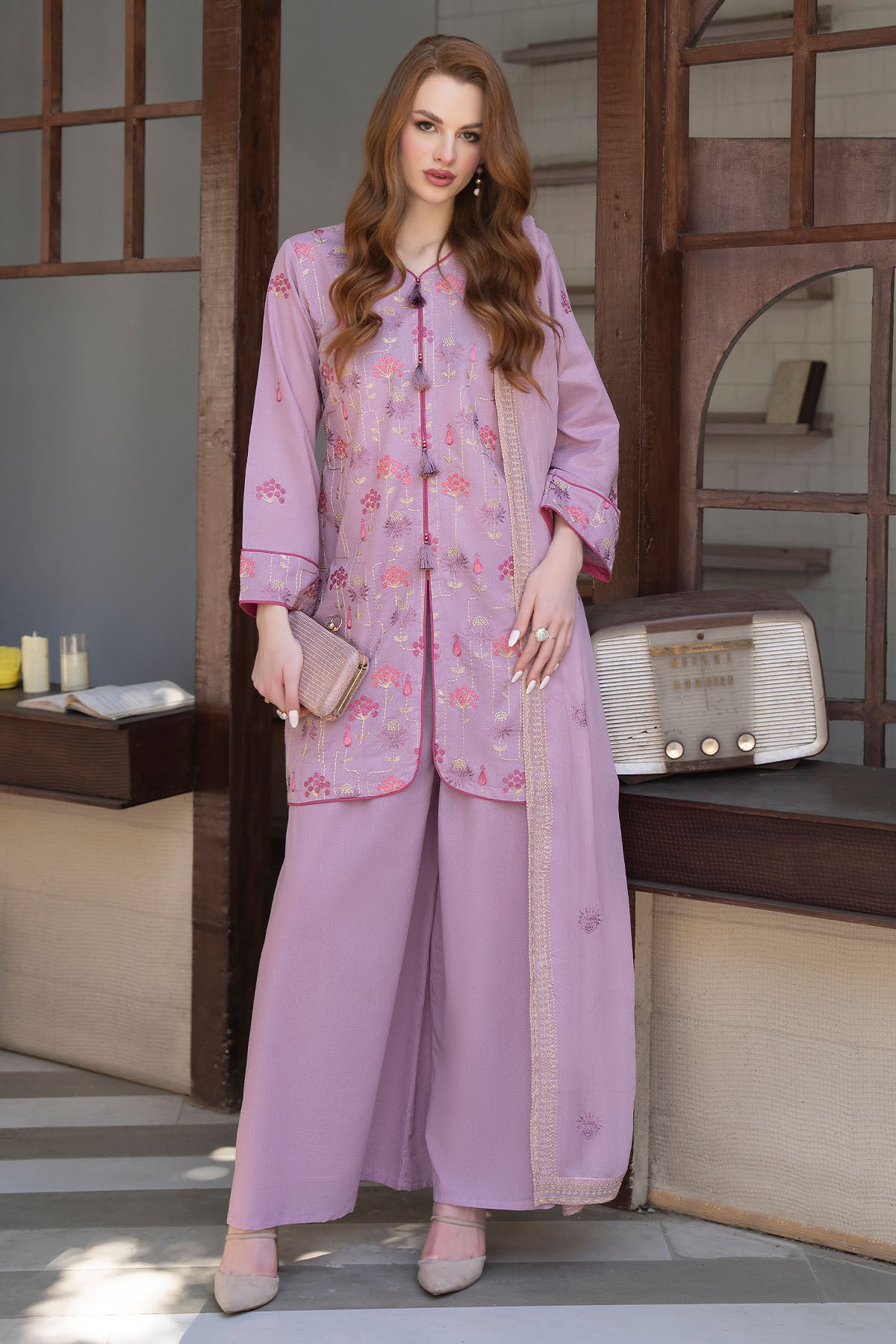 Women Solid Embroidered 3 Piece Suit - ATY006