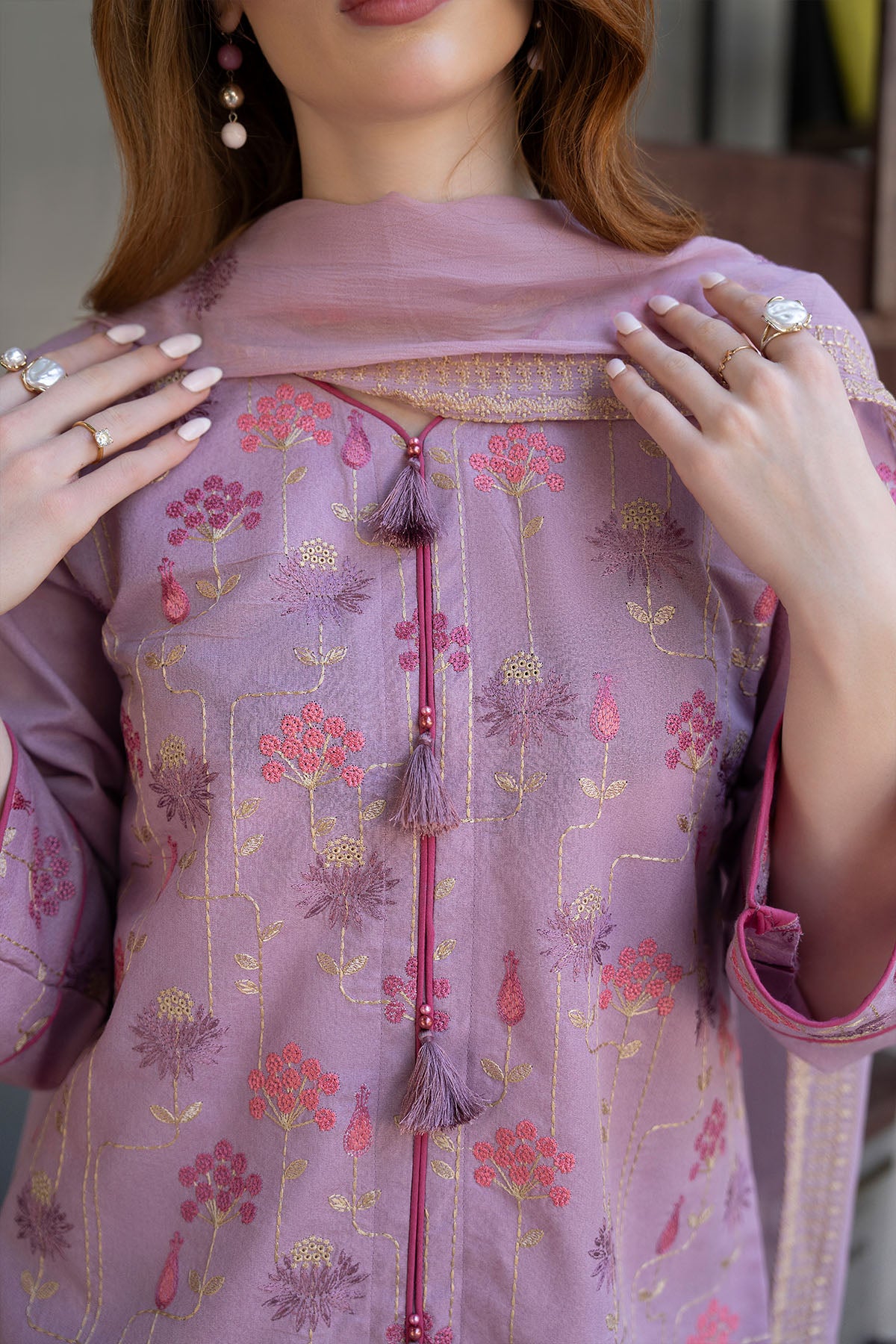 Women Solid Embroidered 3 Piece Suit - ATY006