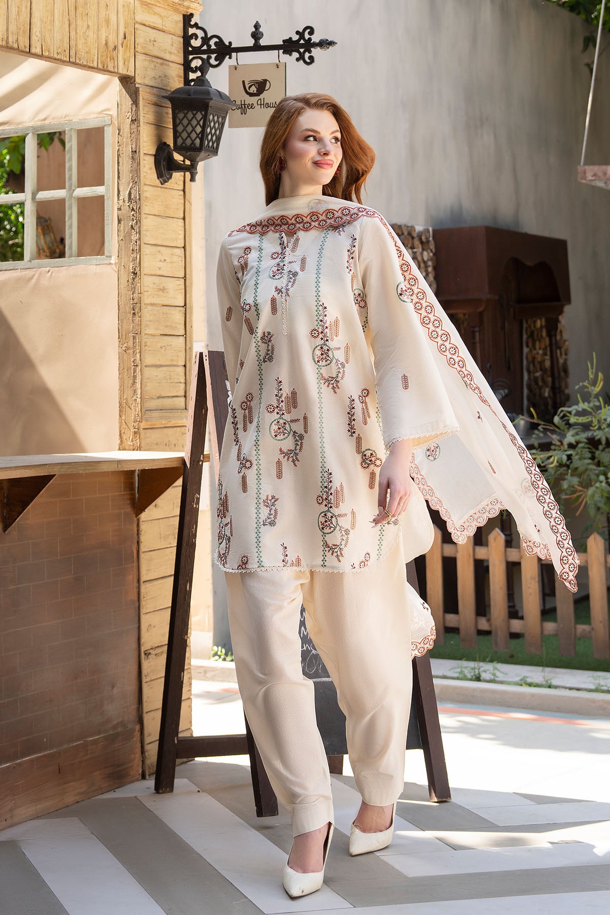 Women Solid Embroidered 3 Piece Suit - ATY007