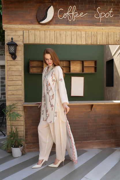 Women Solid Embroidered 3 Piece Suit - ATY007
