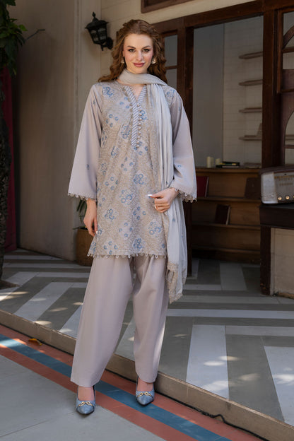 Women Solid Embroidered 3 Piece Suit - ATY009