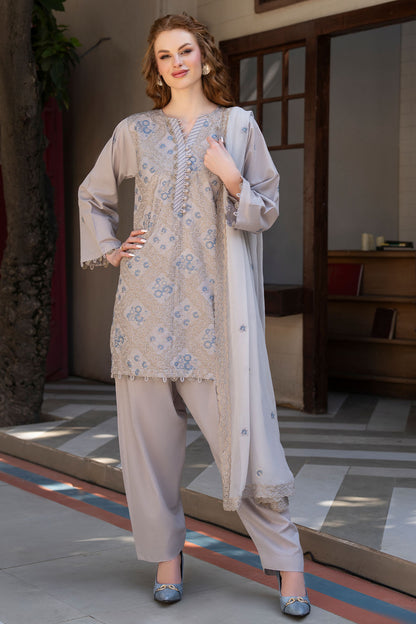 Women Solid Embroidered 3 Piece Suit - ATY009