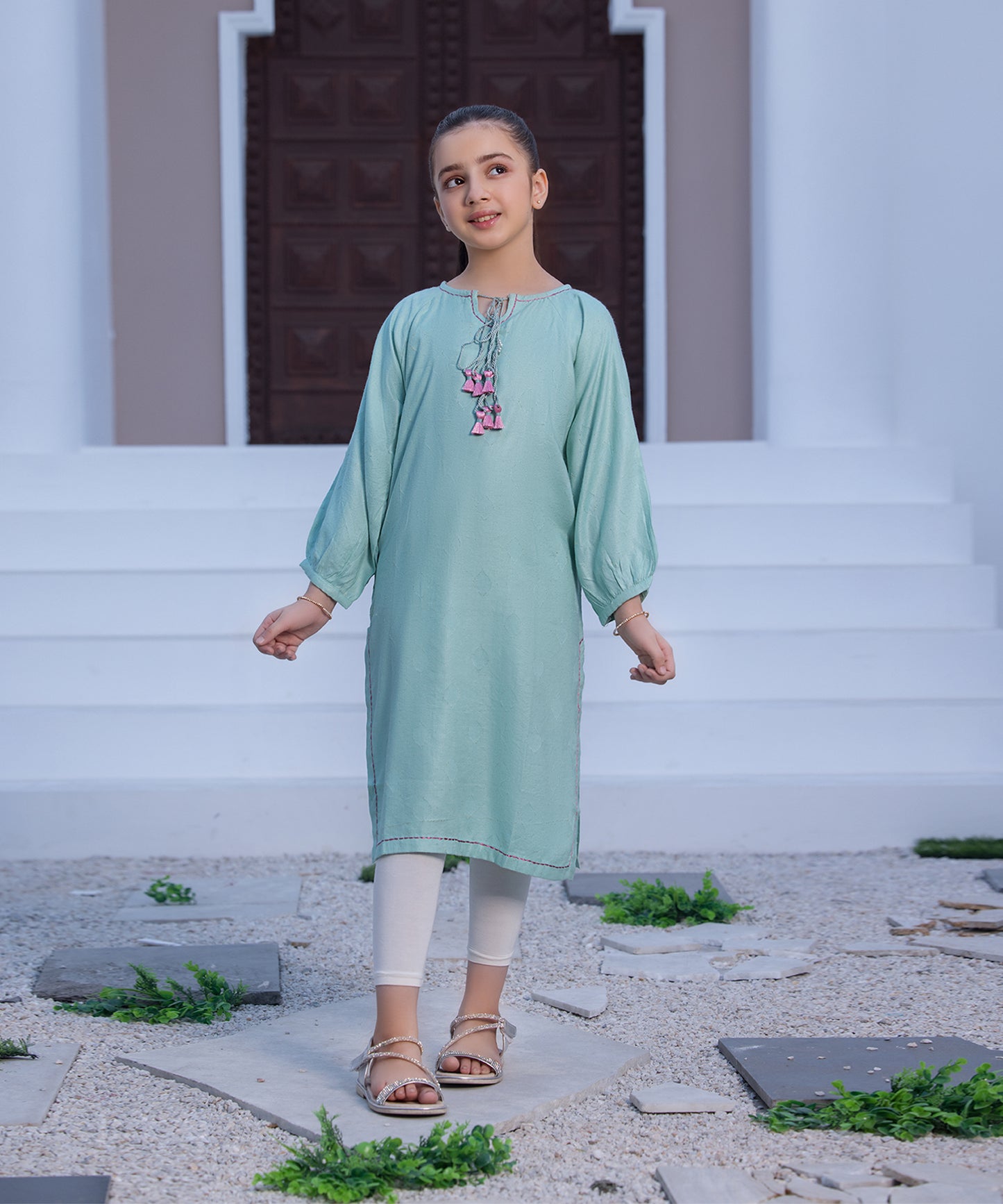Girls Solid Embroidered Shirt