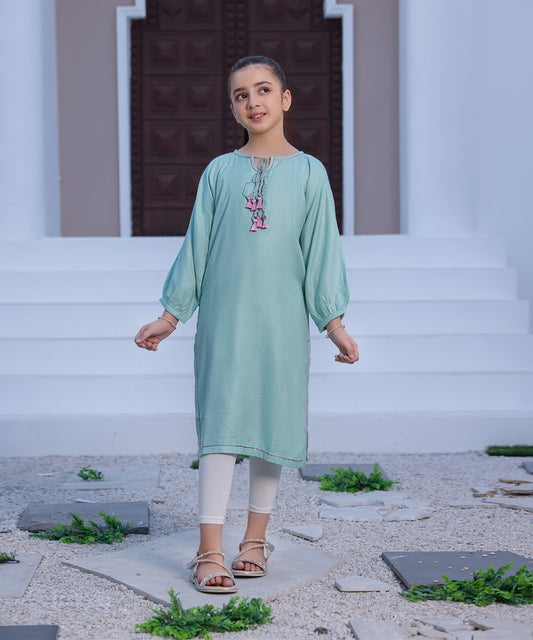 Girls Solid Embroidered Shirt