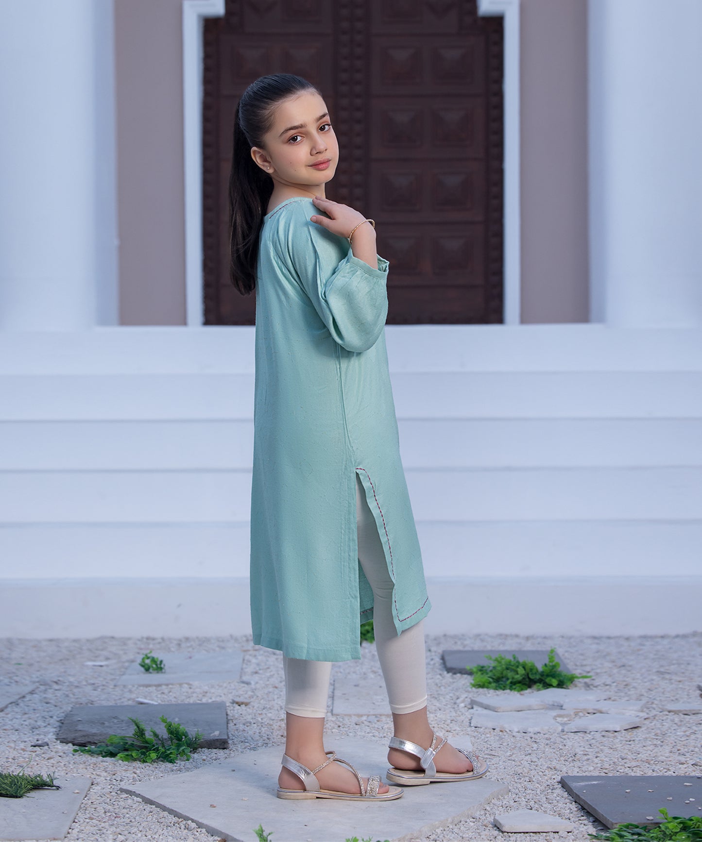 Girls Solid Embroidered Shirt