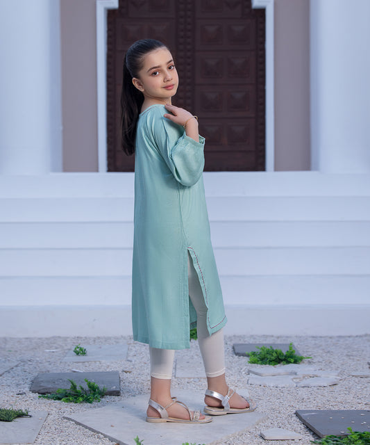 Girls Solid Embroidered Shirt
