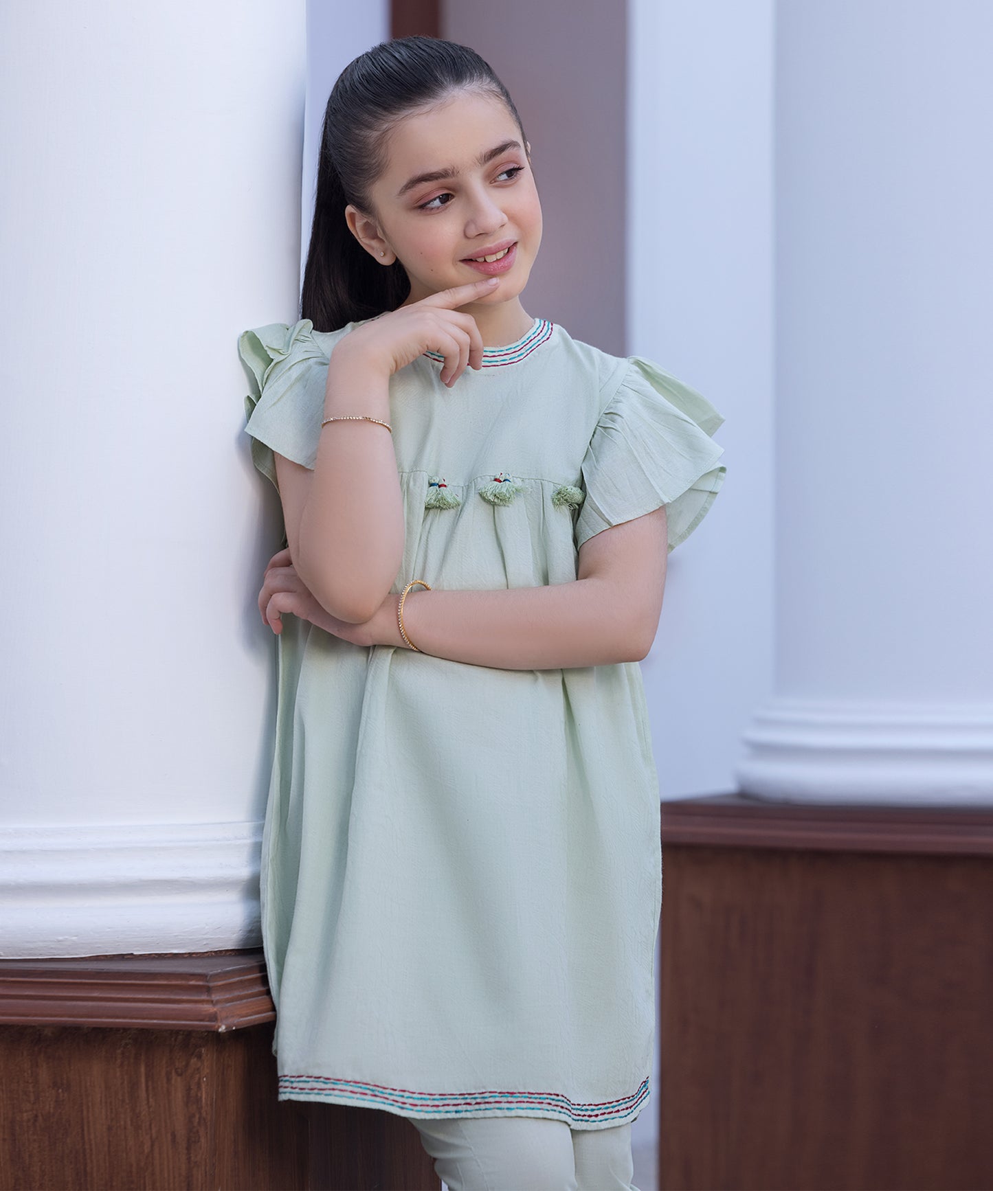 Girls Solid Embroidered 2 piece Suit