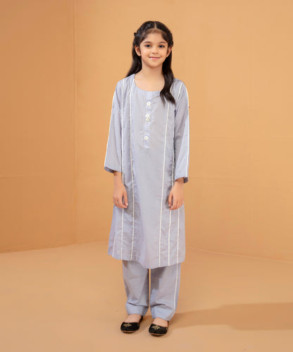 Girls Solid Embroidered 2 piece Suit