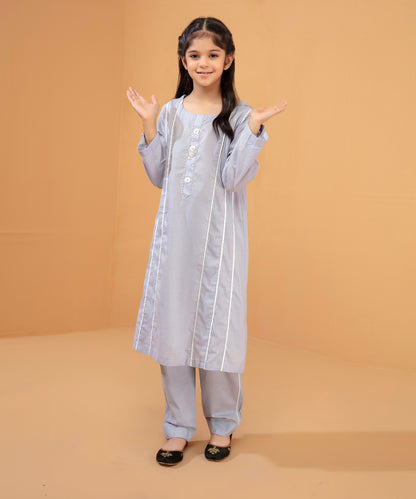 Girls Solid Embroidered 2 piece Suit