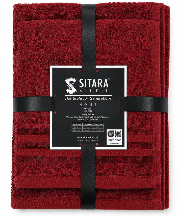 Fancy Border Towel - Maroon