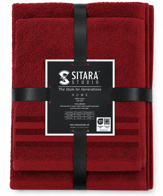 Fancy Border Towel - Maroon