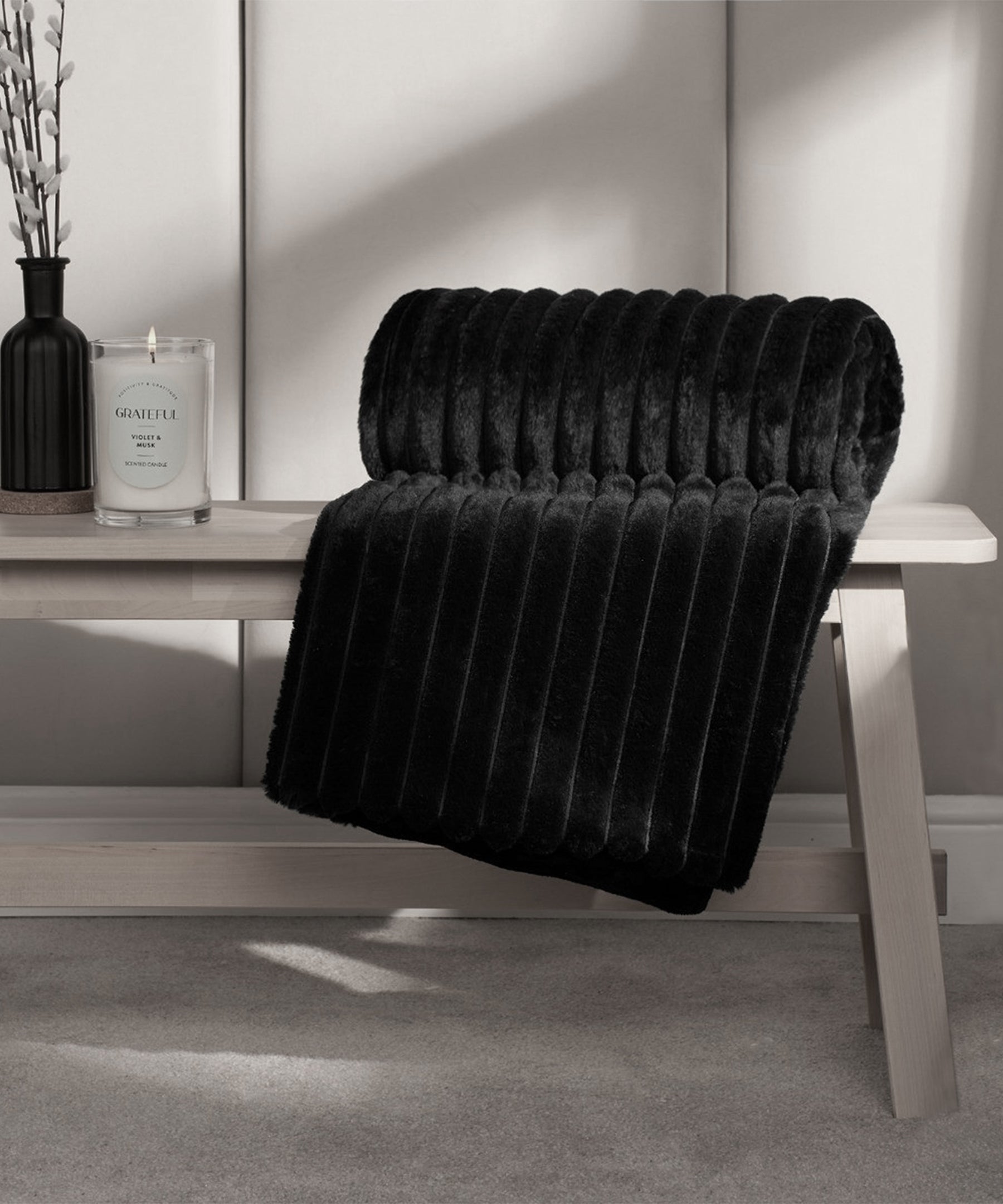 Strip Fleece Blanket - Black