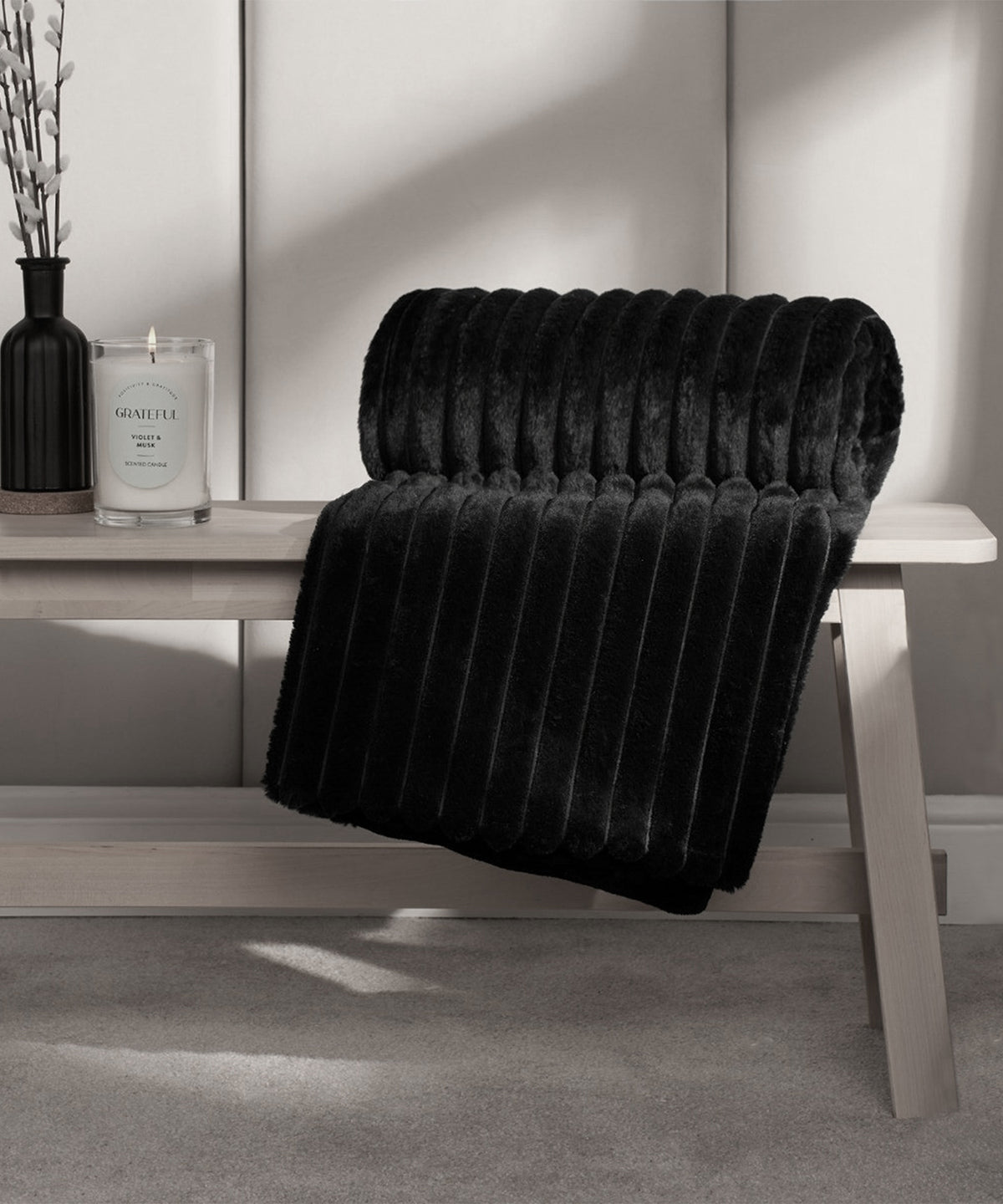 Strip Fleece Blanket - Black