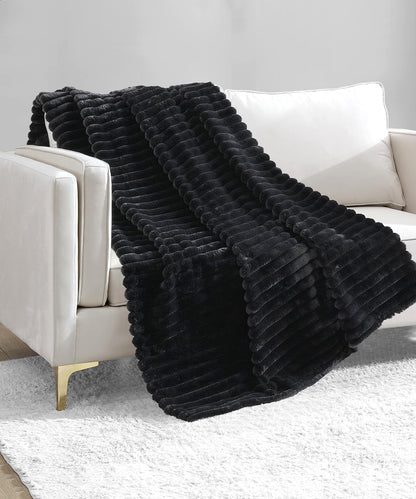 Strip Fleece Blanket - Black