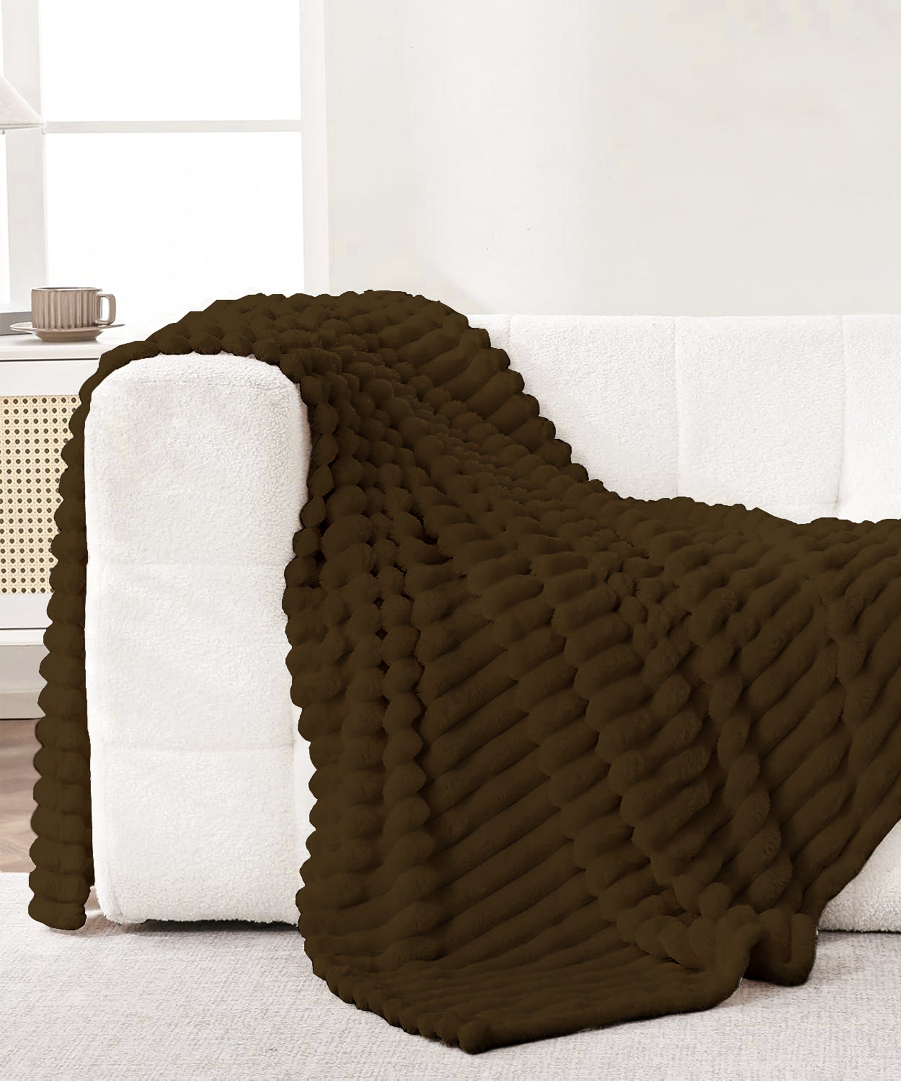 Strip Fleece Blanket - Brown