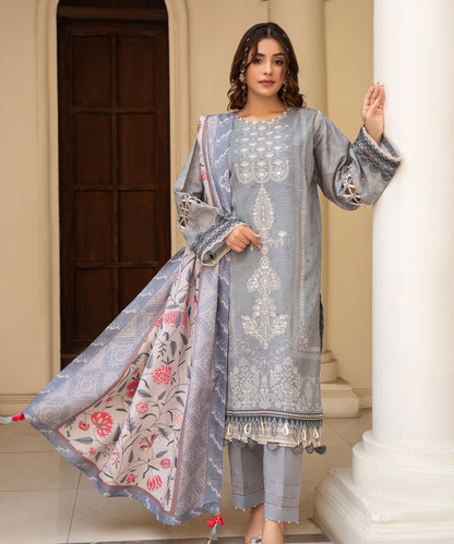 Women Printed Embroidered 3 Piece Suit - CLAC46
