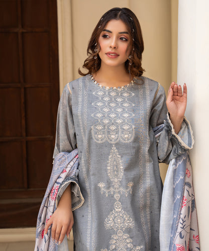 Women Printed Embroidered 3 Piece Suit - CLAC46