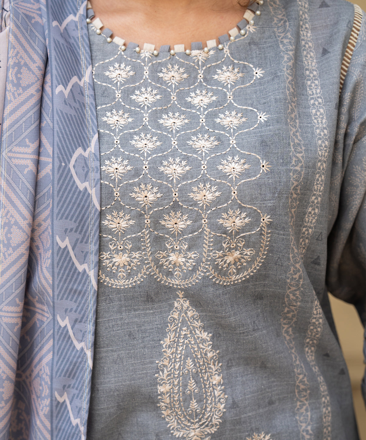 Women Printed Embroidered 3 Piece Suit - CLAC46