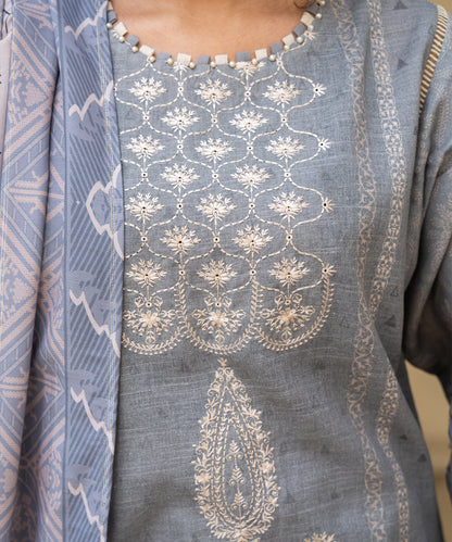 Women Printed Embroidered 3 Piece Suit - CLAC46