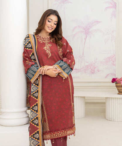 Women Printed Embroidered 3 Piece Suit - CLAC52