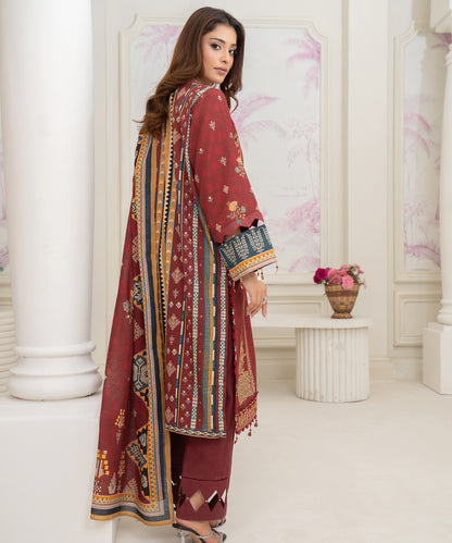 Women Printed Embroidered 3 Piece Suit - CLAC52