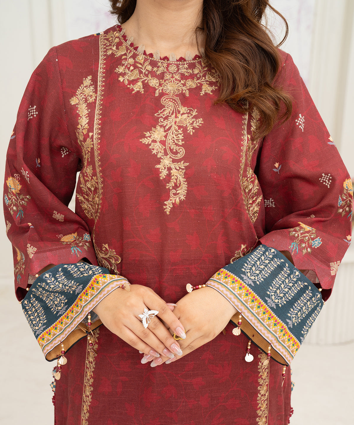 Women Printed Embroidered 3 Piece Suit - CLAC52