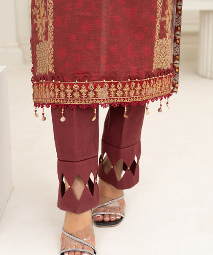 Women Printed Embroidered 3 Piece Suit - CLAC52