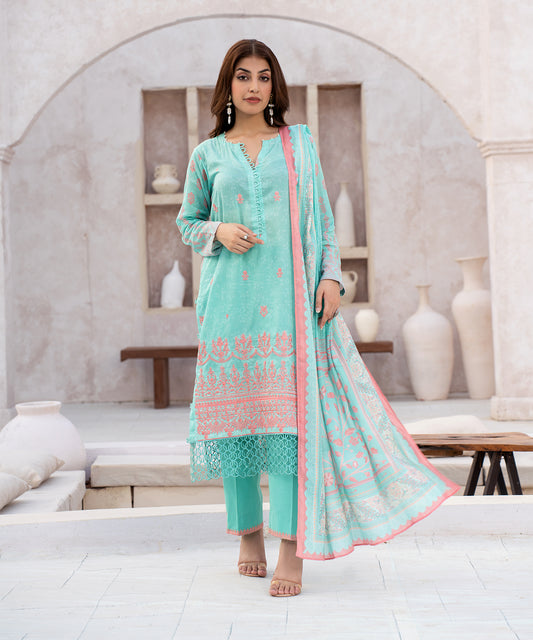 Women Printed Embroidered 3 Piece Suit - CLC554