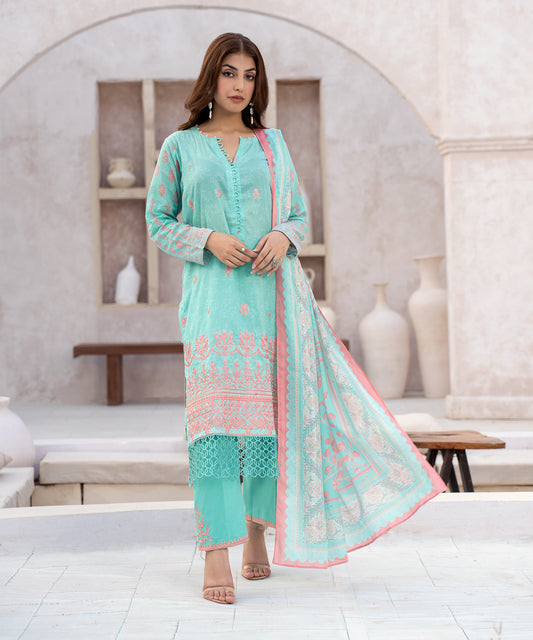 Women Printed Embroidered 3 Piece Suit - CLC554