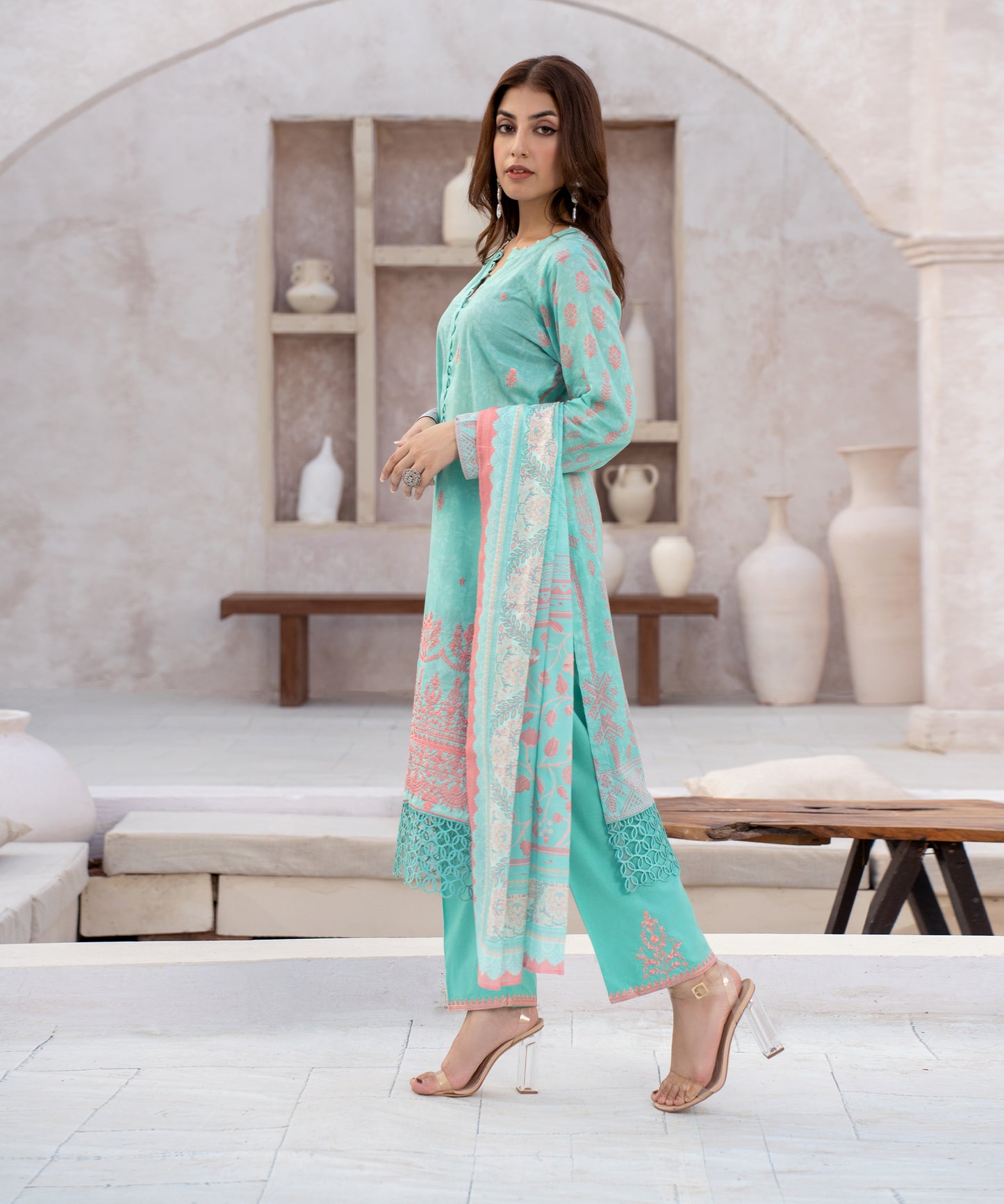 Women Printed Embroidered 3 Piece Suit - CLC554