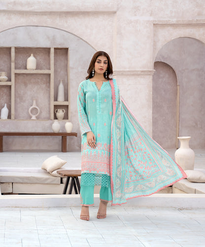 Women Printed Embroidered 3 Piece Suit - CLC554