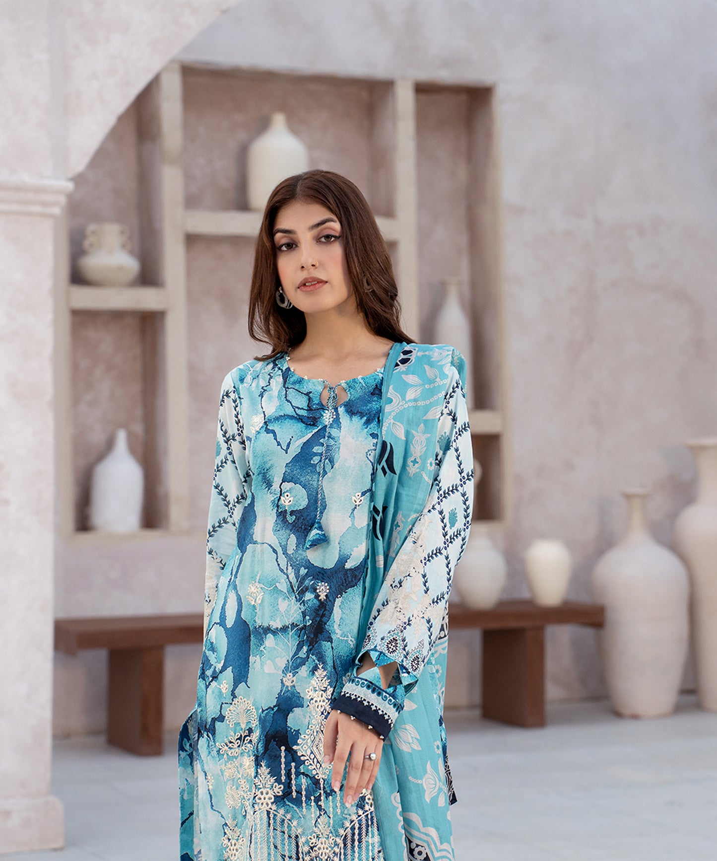 Women Printed Embroidered 3 Piece Suit - CLC555