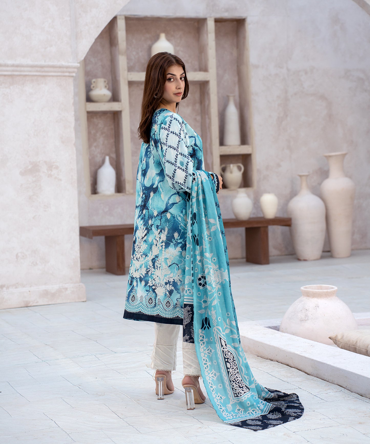 Women Printed Embroidered 3 Piece Suit - CLC555
