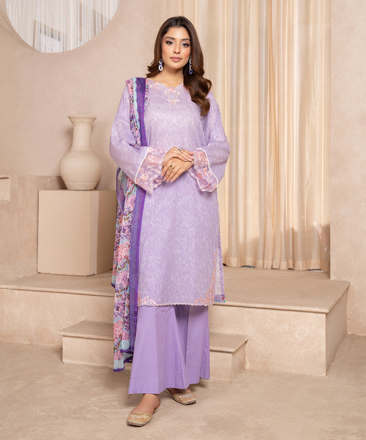Women Printed Embroidered 3 Piece Suit - CLC631