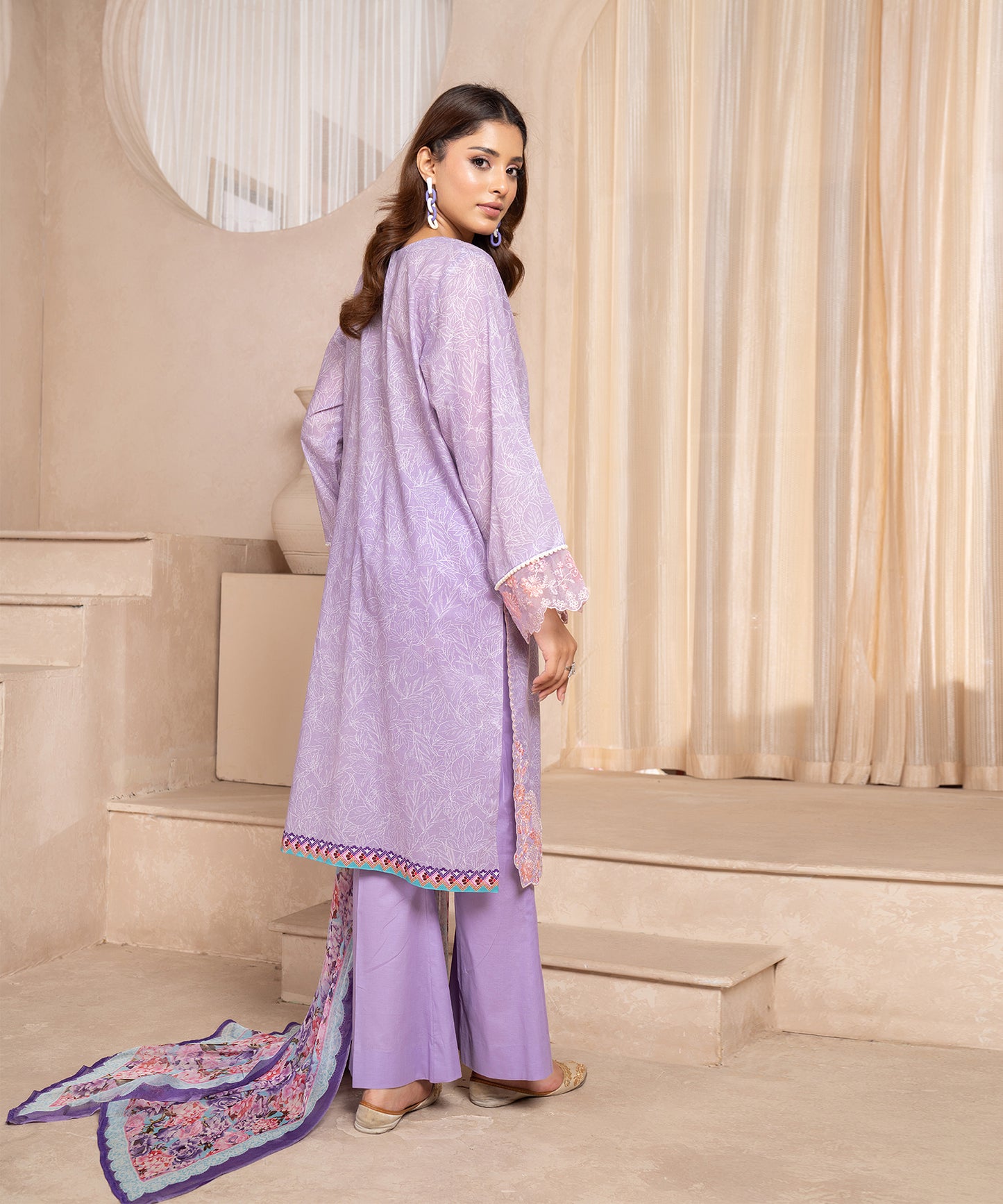 Women Printed Embroidered 3 Piece Suit - CLC631