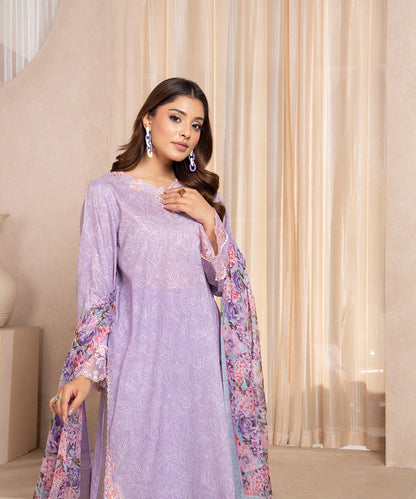 Women Printed Embroidered 3 Piece Suit - CLC631