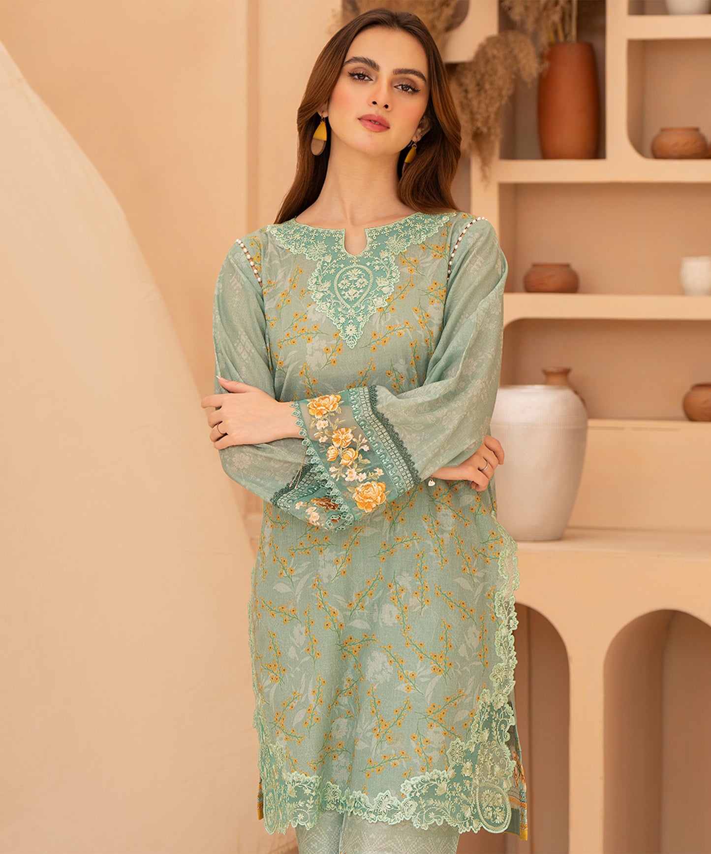 Women Printed Embroidered 2 Piece Suit - CLC054