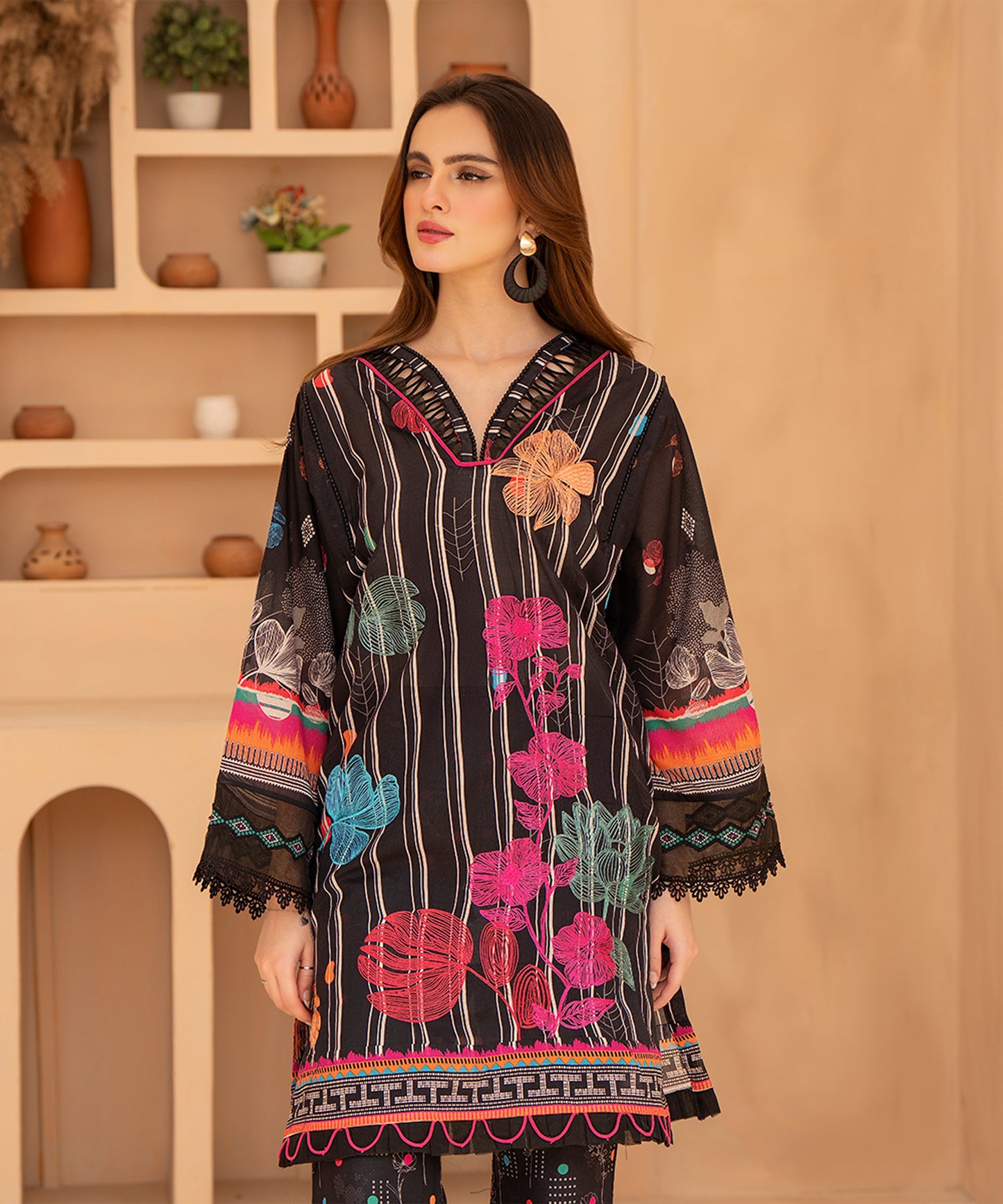 Women Printed Embroidered 2 Piece Suit - CLC055