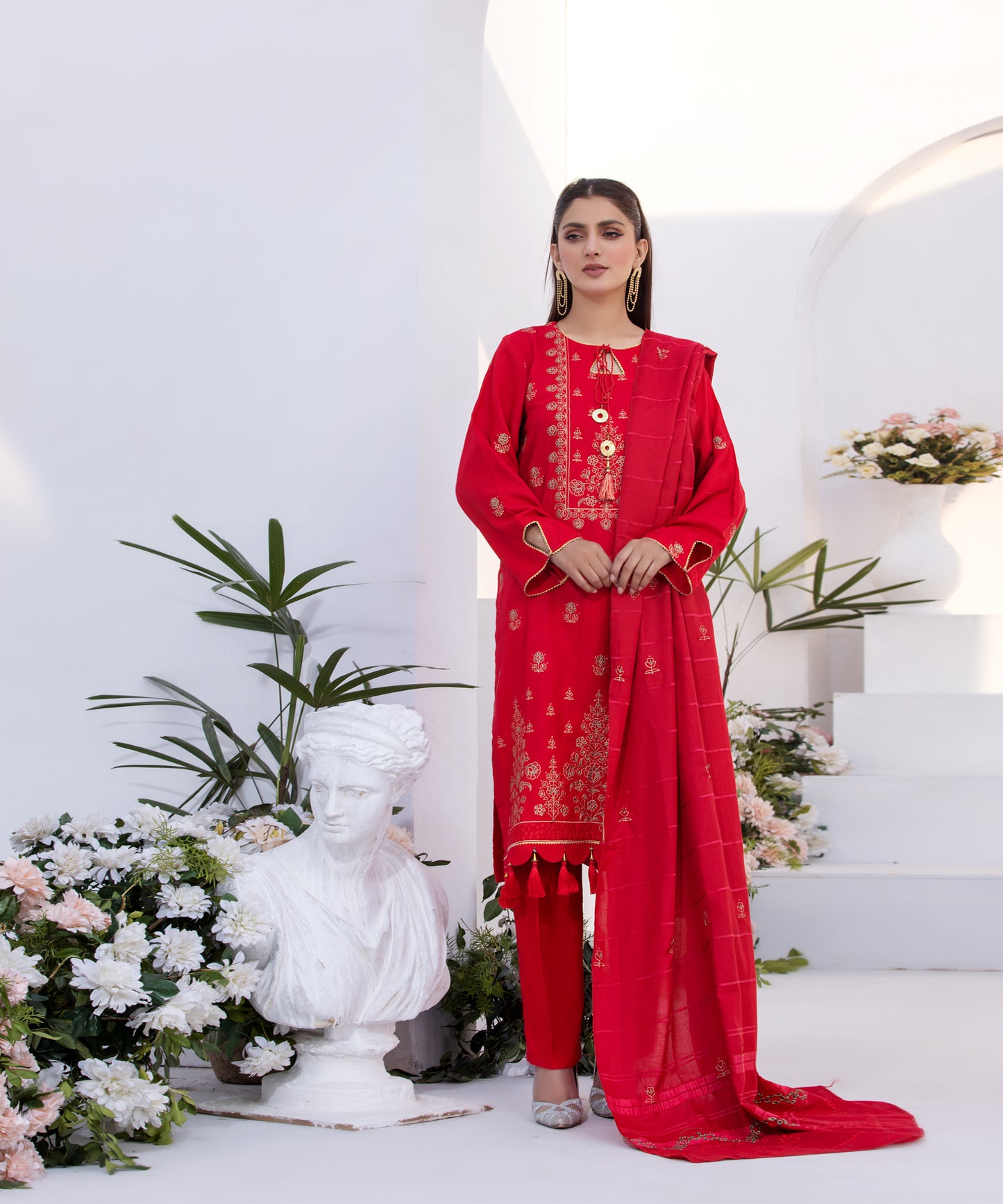 3PC Embroidered Peach Collection - 010