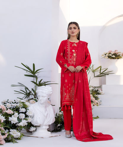 3PC Embroidered Peach Collection - 010