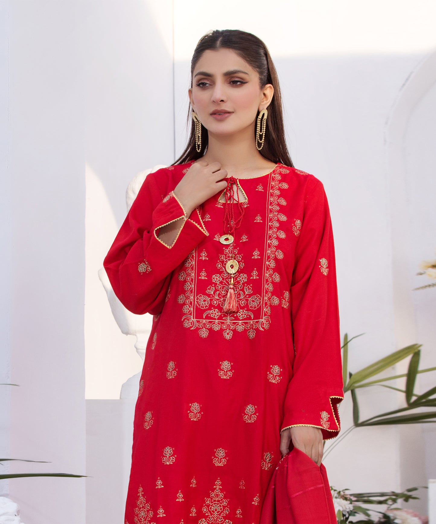 3PC Embroidered Peach Collection - 010